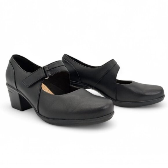 Clarks Women's Size 8 Wide Black Emslie Lulin Mary Jane Chunky Block Heel Pumps - Picture 7 of 16